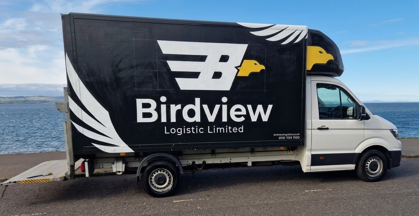 Birdview Logistics 3.5t Luton box van with tail lift lowered